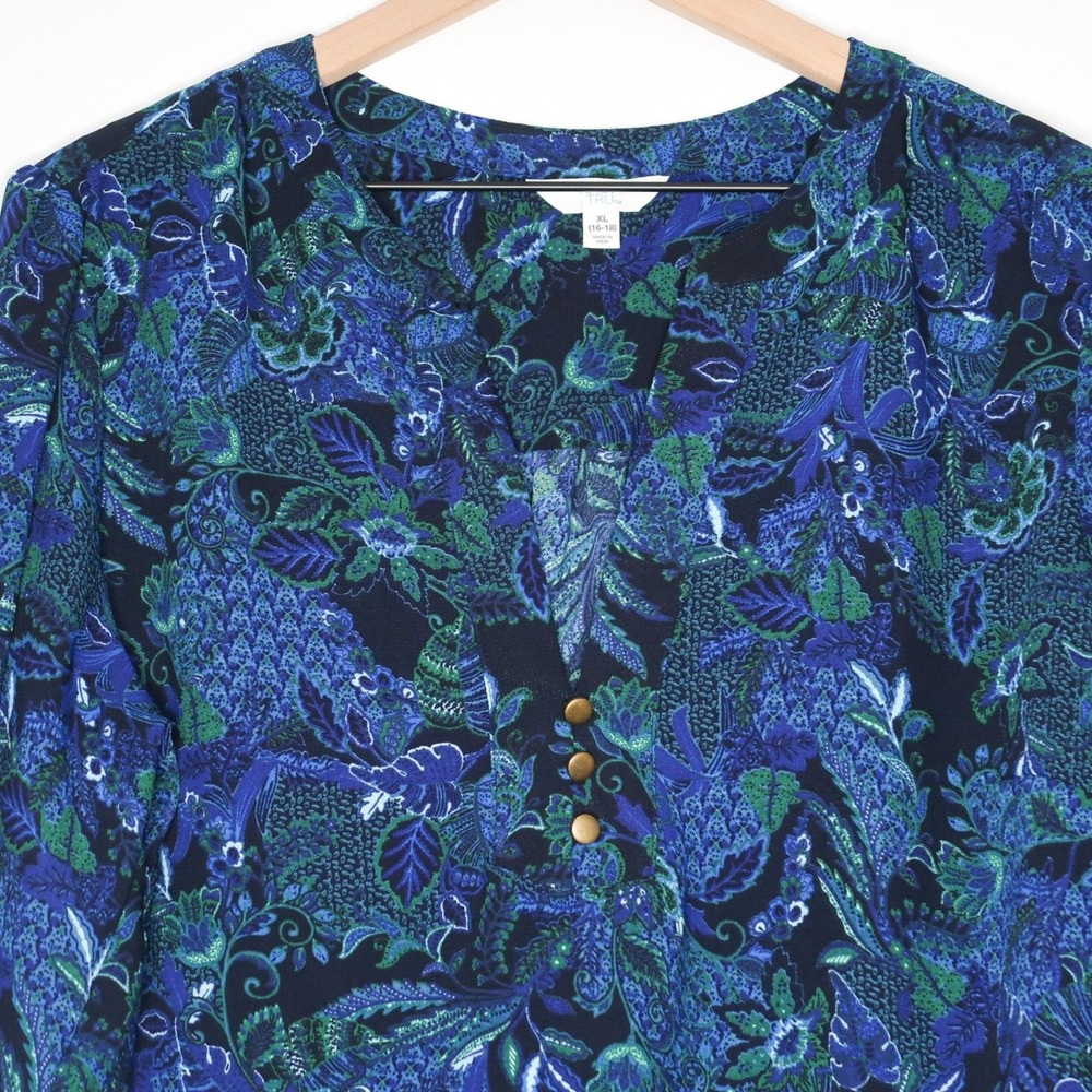 Time and Tru Womens Mini Dress Size XL 16-18 Blue Green‎ Paisley Long Sleeve - Picture 5 of 8